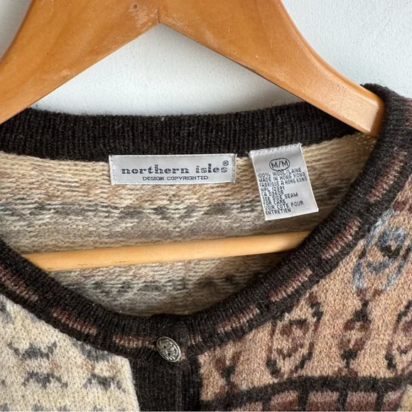 Northern Isles 100% Beige and Brown Patterned Cardigan Size M - Picture 3 of 7